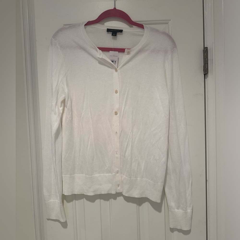Ann Taylor White Button Up Cardigan